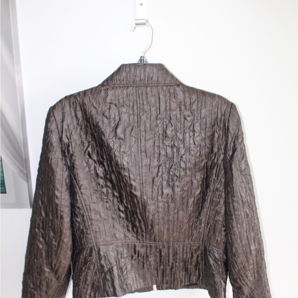 Women's Textured Leather Jacket - Dark Brown - Picture 2 of 10
